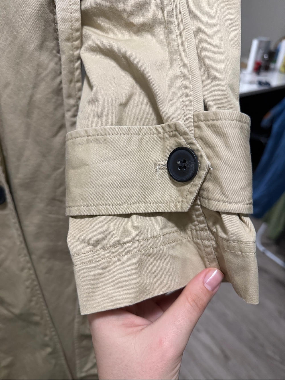 Zara Long Double-Breasted Trench Coat in Beige with Dark Buttons - Picture 7 of 7